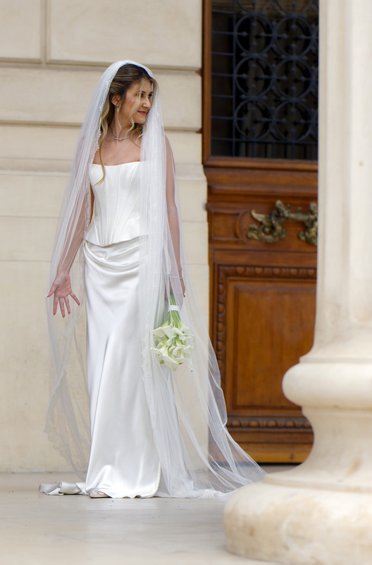 Bride in front of a building